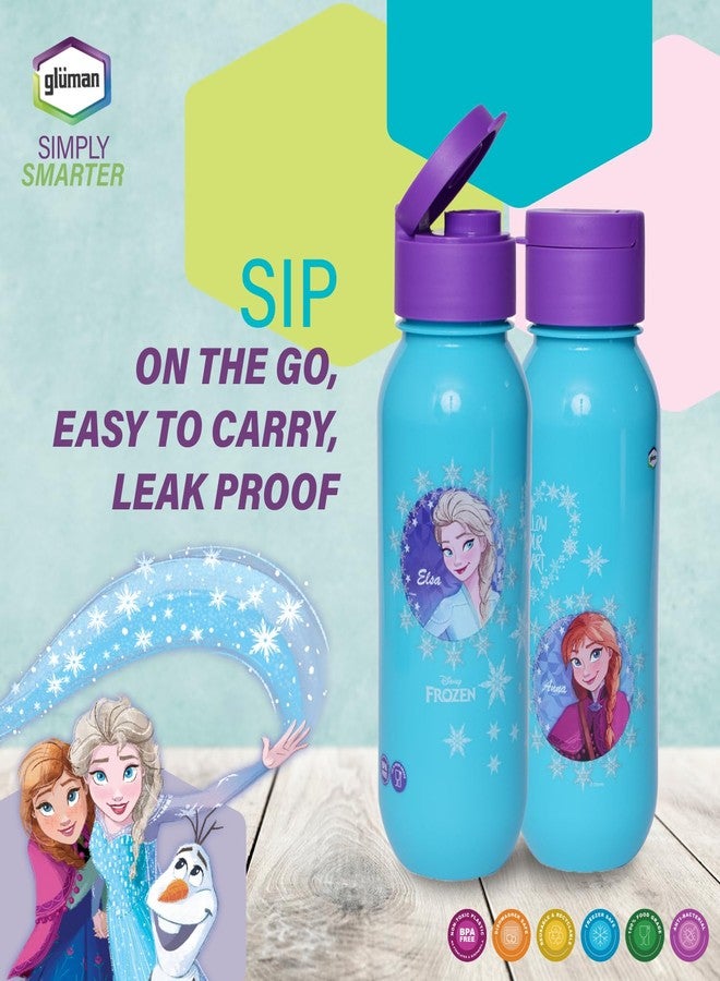 Gluman School Water Bottles For Girls | Claro Mini Disney Frozen Character Plastic Spout Kids Water Bottle School | Leak Proof, 100% Food Grade| Bpa Free Spout Lid 500Ml (Pack Of 2) - Blue - Image 5